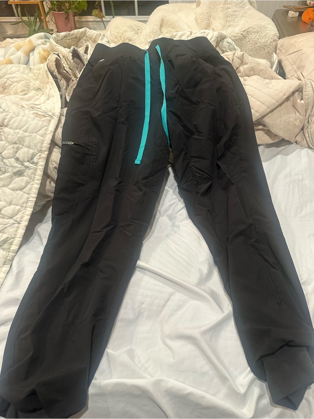 Black Medical Scrub Pants with Teal Drawstring FIGS